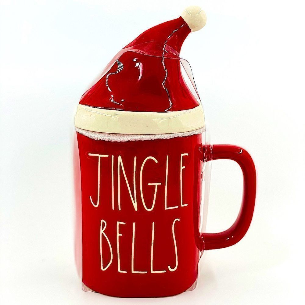 Rae Dunn Red Jingle Bells Mug with Topper